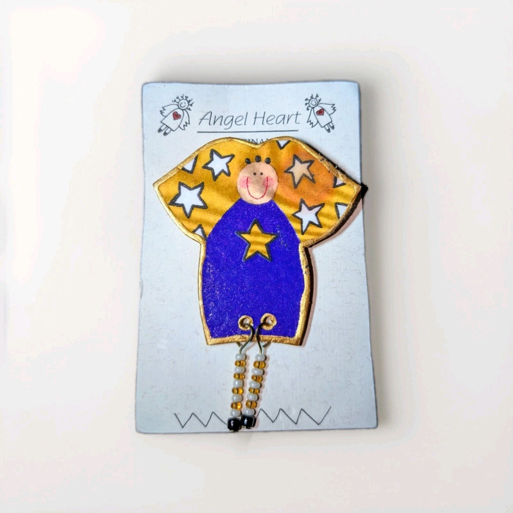 Vintage Angel Heart Angel Brooch With Dangle Beaded Legs 3.5 inches